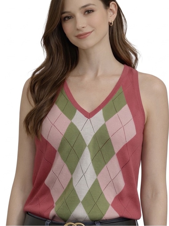 Sweaters - NWT Pink Green Argyle Cotton Sweater Vest